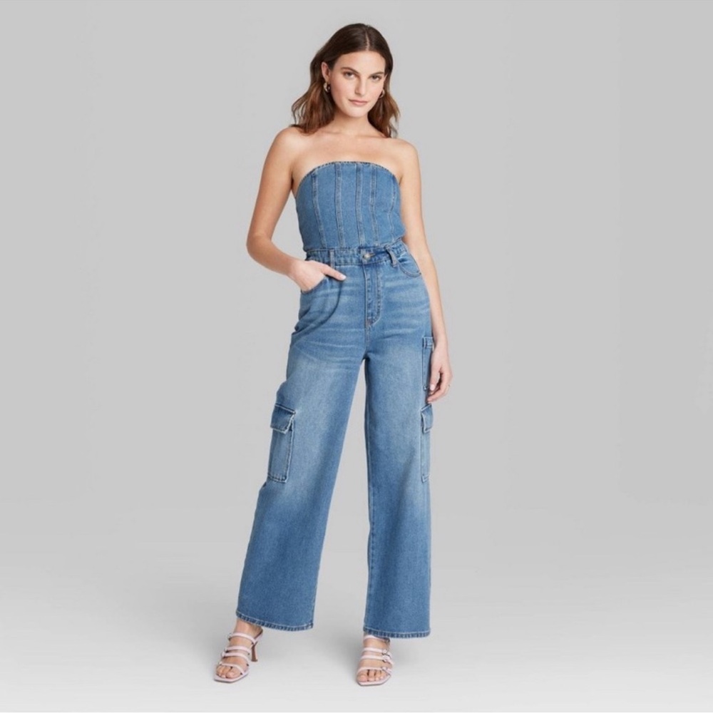 NWT Tube Cargo Denim Jumpsuit - Wild Fable™ Medium Wash, Size XL